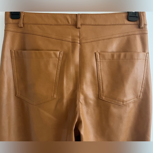 7 For All Mankind Faux Leather Straight Leg High Waist Pant - Size M color Camel - Picture 7 of 14